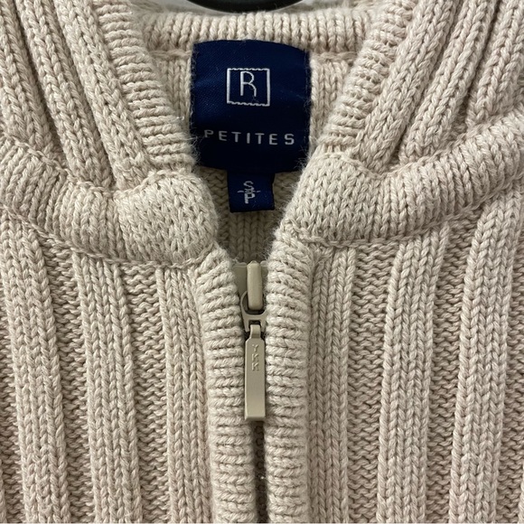 Cream Rib-Knit Zip-Up Hoodie - Picture 3 of 5